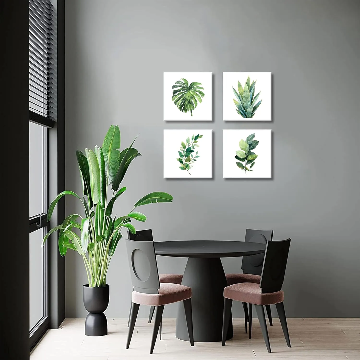 Framed Bathroom Canvas Wall Art Set of 4, Sage Green Botanical Pictures Wall Decor Paintings, Minimalist Plant Posters Prints for Bathroom Bedroom Living Room Home Decor 12x12In