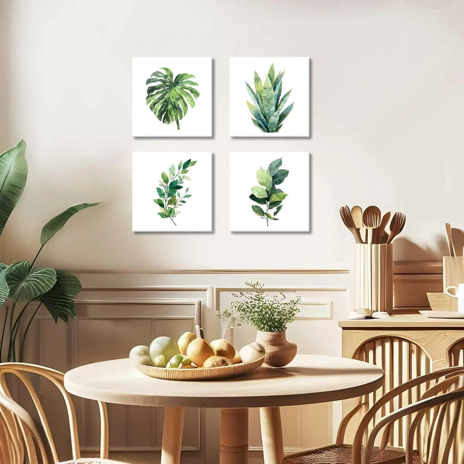 Framed Bathroom Canvas Wall Art Set of 4, Sage Green Botanical Pictures Wall Decor Paintings, Minimalist Plant Posters Prints for Bathroom Bedroom Living Room Home Decor 12x12In