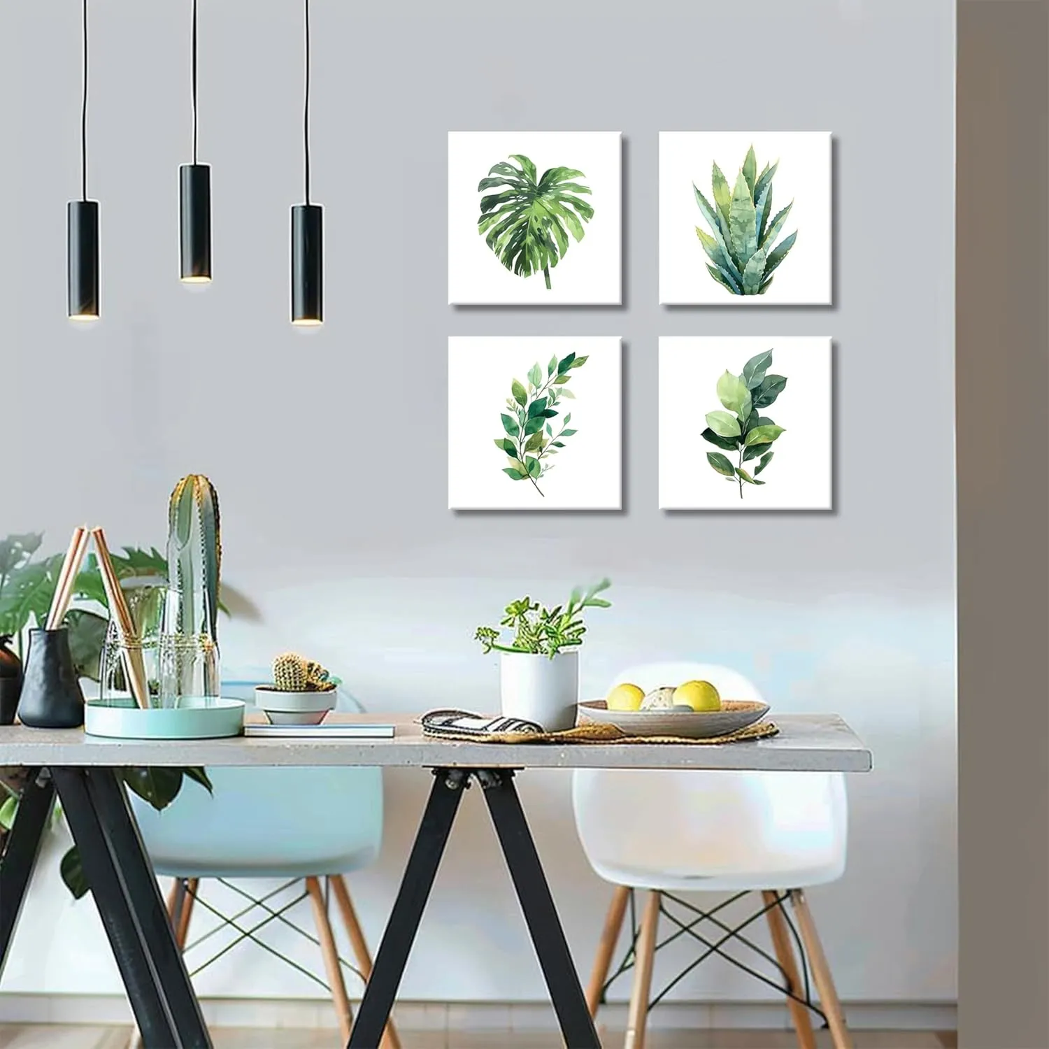 Framed Bathroom Canvas Wall Art Set of 4, Sage Green Botanical Pictures Wall Decor Paintings, Minimalist Plant Posters Prints for Bathroom Bedroom Living Room Home Decor 12x12In