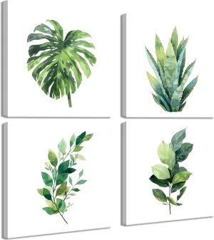 Framed Bathroom Canvas Wall Art Set of 4, Sage Green Botanical Pictures Wall Decor Paintings, Minimalist Plant Posters Prints for Bathroom Bedroom Living Room Home Decor 12x12In