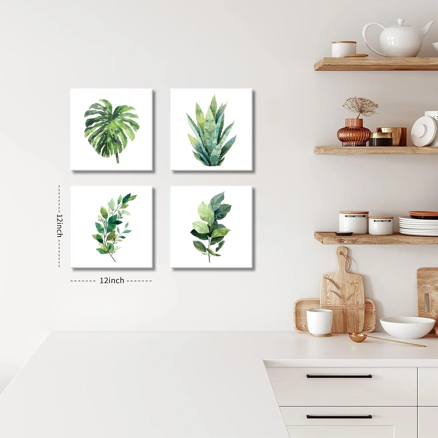 Framed Bathroom Canvas Wall Art Set of 4, Sage Green Botanical Pictures Wall Decor Paintings, Minimalist Plant Posters Prints for Bathroom Bedroom Living Room Home Decor 12x12In