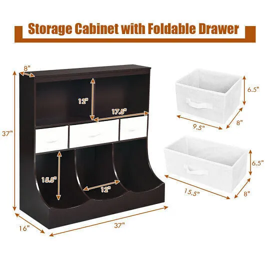 Freestanding Combo Cubby Bin Storage Organizer Unit W/3 Baskets-Brown - Color: B