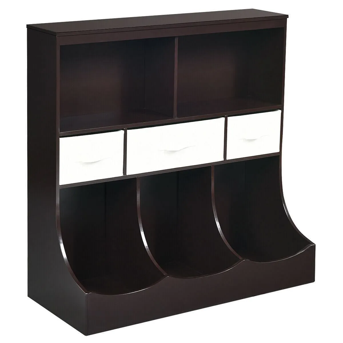 Freestanding Combo Cubby Bin Storage Organizer Unit W/3 Baskets-Brown - Color: B