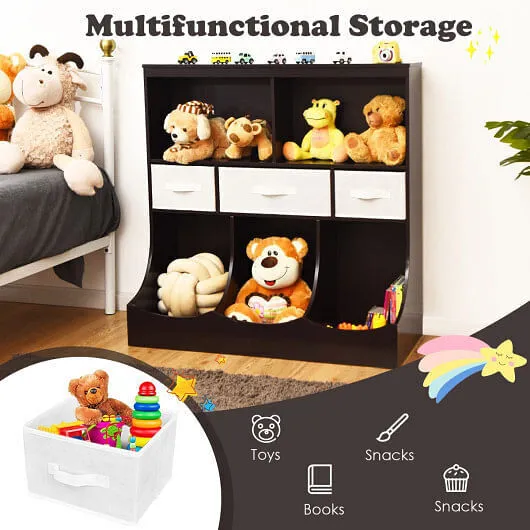 Freestanding Combo Cubby Bin Storage Organizer Unit W/3 Baskets-Brown - Color: B