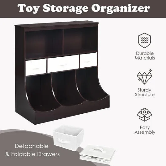 Freestanding Combo Cubby Bin Storage Organizer Unit W/3 Baskets-Brown - Color: B