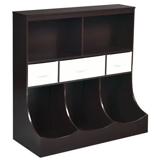 Freestanding Combo Cubby Bin Storage Organizer Unit W/3 Baskets-Brown - Color: B