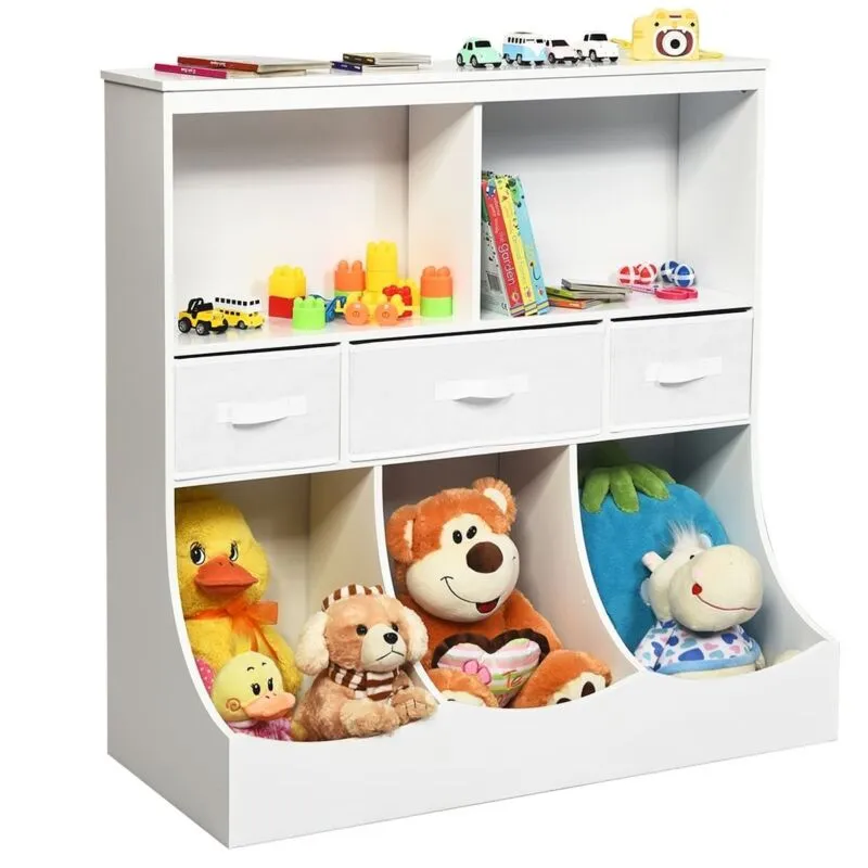 Freestanding Combo Cubby Bin Storage Organizer Unit W/3 Baskets-White - Color: W