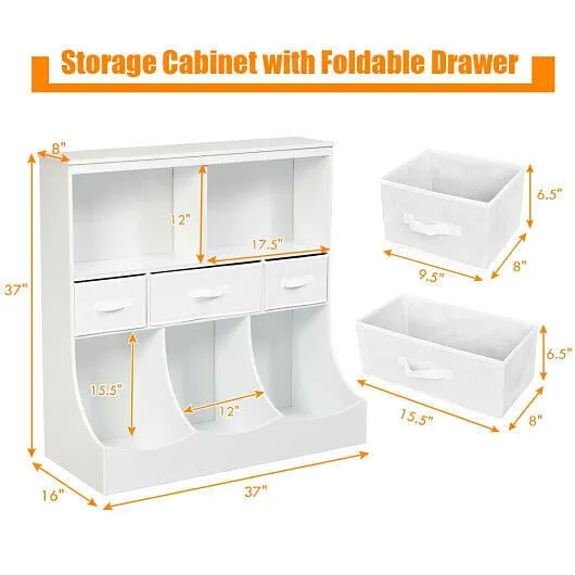 Freestanding Combo Cubby Bin Storage Organizer Unit W/3 Baskets-White - Color: W