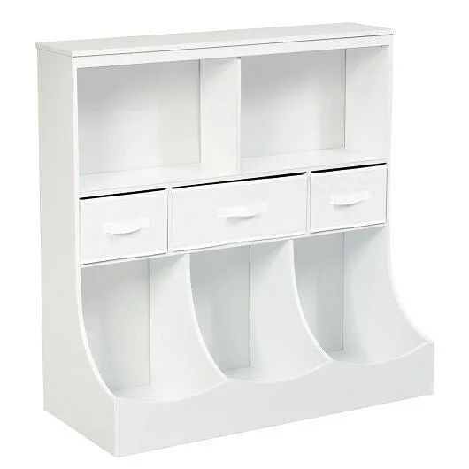 Freestanding Combo Cubby Bin Storage Organizer Unit W/3 Baskets-White - Color: W