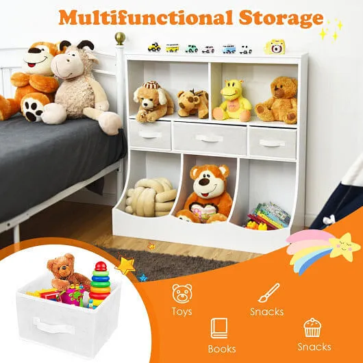 Freestanding Combo Cubby Bin Storage Organizer Unit W/3 Baskets-White - Color: W