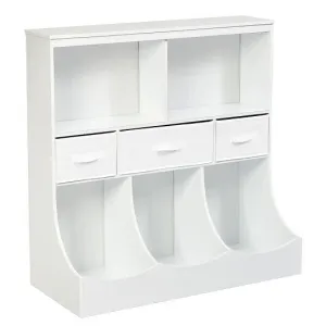Freestanding Combo Cubby Bin Storage Organizer Unit W/3 Baskets-White - Color: W