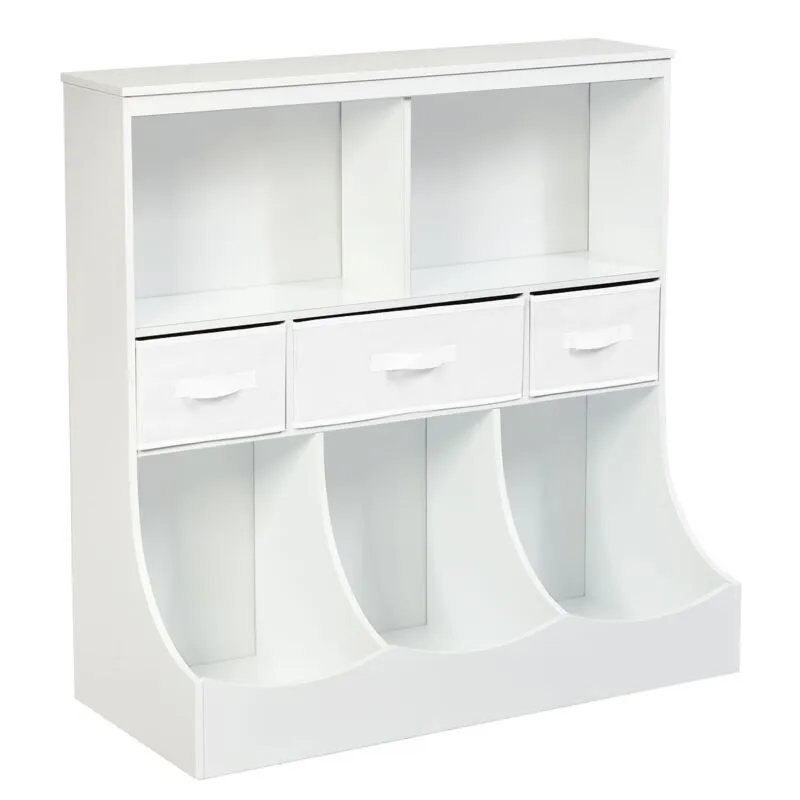 Freestanding Combo Cubby Bin Storage Organizer Unit W/3 Baskets-White - Color: W