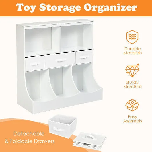 Freestanding Combo Cubby Bin Storage Organizer Unit W/3 Baskets-White - Color: W