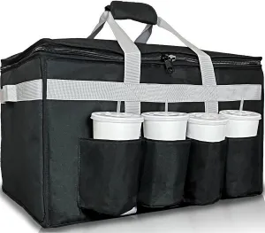 FRESHIE Insulated Food Delivery Bag with Cup Holders/Drink Carriers Premium XXL, Great for Beverages, Grocery, Pizza, Commercial Quality Hot and Cold