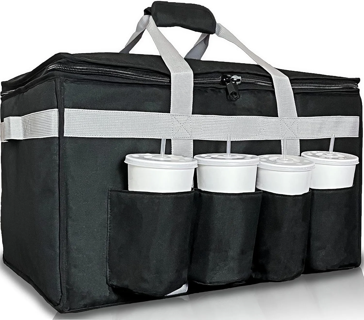FRESHIE Insulated Food Delivery Bag with Cup Holders/Drink Carriers Premium XXL, Great for Beverages, Grocery, Pizza, Commercial Quality Hot and Cold