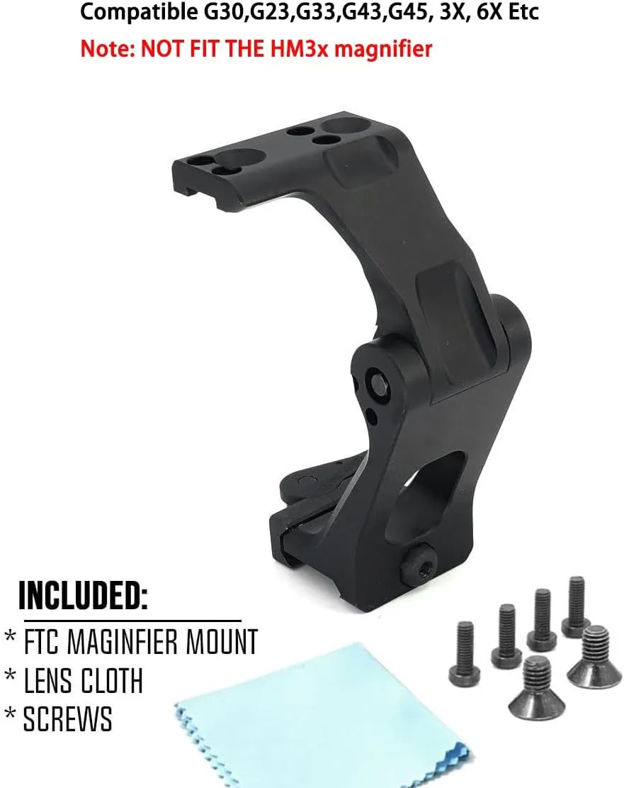 FTC 2.26/2.91 G33 G43 G45 3X/5X 6X Magnifier Flip-to-Side Mount Kit Tactical Optics Base Adapter QD Quick Release/Detach with Heighten Spacer Combo