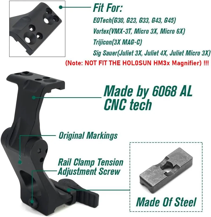 FTC Magnifier Mount with Fast QD Lever 2.26"/2.91" Optical Centerline Height,Quick Release&Flip-to-Center Mechanism,Compatible G30,G23,G33,G43,G45,3X,6X Etc