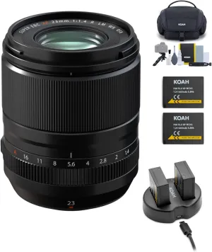 Fujifilm Fujinon XF 23mm f/1.4 R LM WR Lens (Black) Bundle with Rechargeable Battery (2 Pack) and Dual Charger and Camera System Gadget Bag (3 Items)