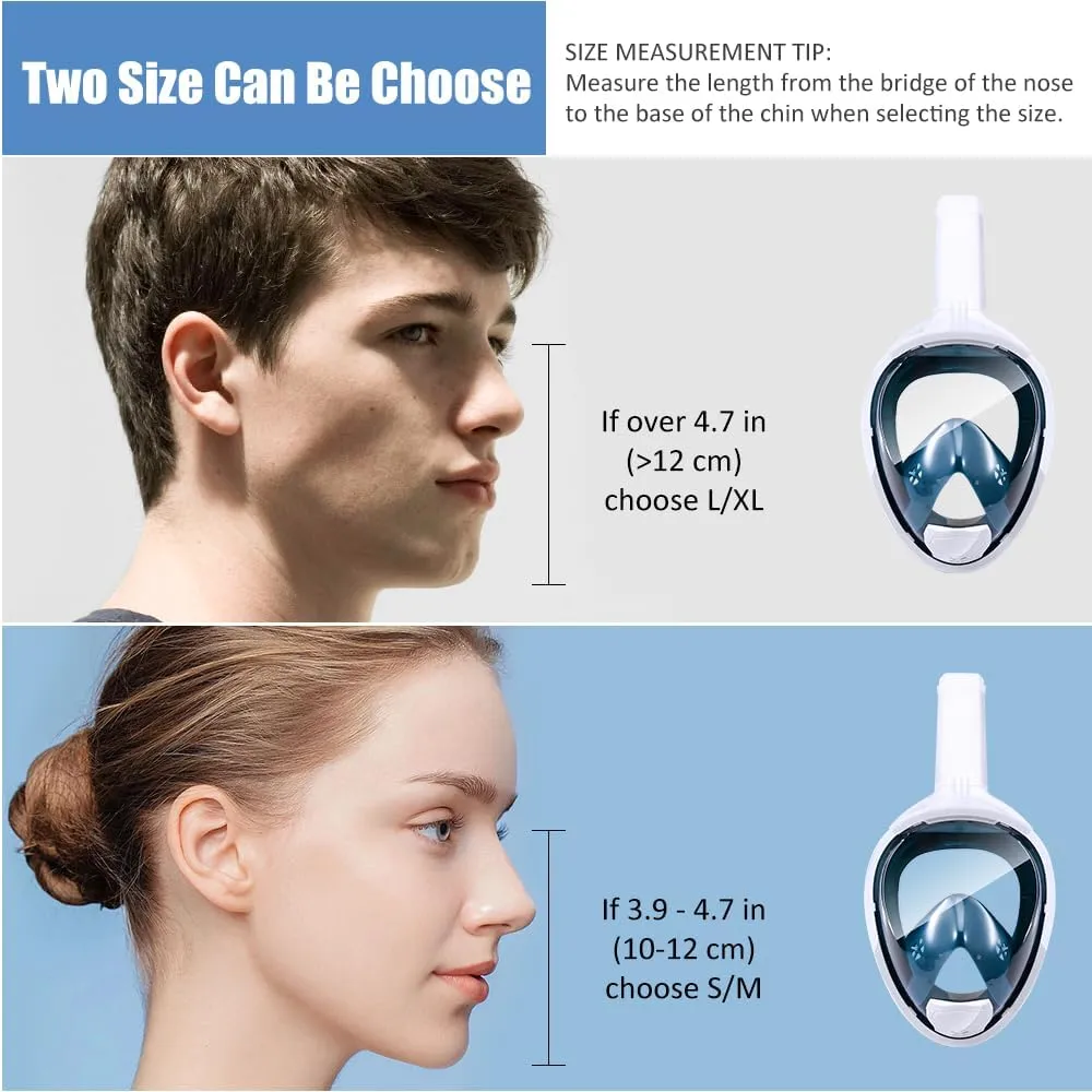 Full Face Snorkel Mask, 180°Panoramic View Double Floating Ball Snorkeling Mask, Anti-Fog Anti-Leak Full Face Diving Mask, with Detachable Camera Mount, for Adults Youth