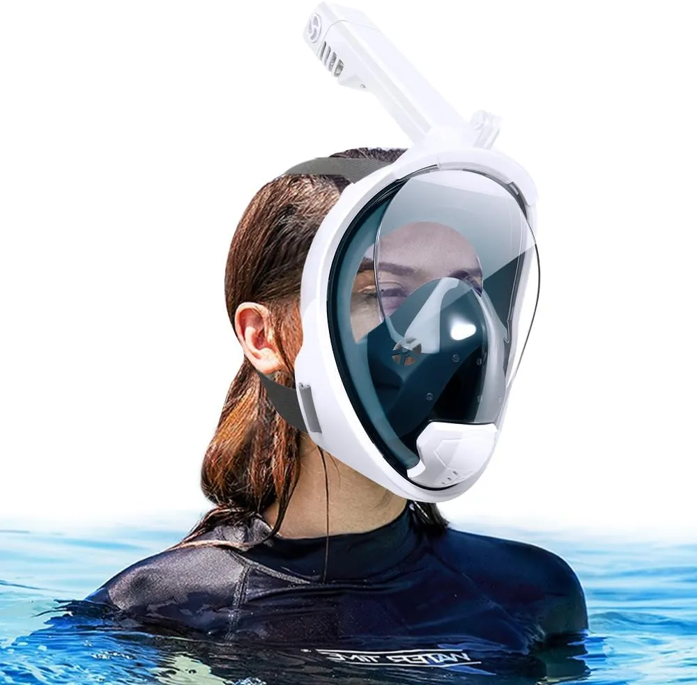 Full Face Snorkel Mask, 180°Panoramic View Double Floating Ball Snorkeling Mask, Anti-Fog Anti-Leak Full Face Diving Mask, with Detachable Camera Mount, for Adults Youth