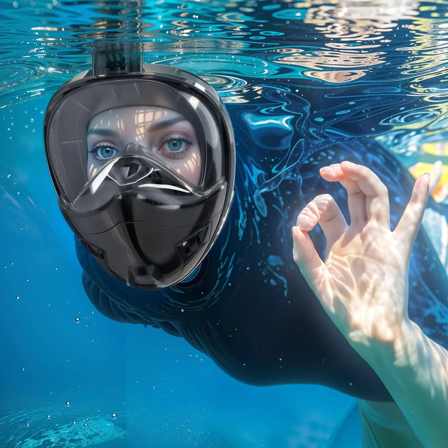 Full Face Snorkel Mask, Snorkeling Gear for Adults Kids with Latest Dry Top Breathing System and Detachable Camera Mount, with 180 Degree Panoramic View