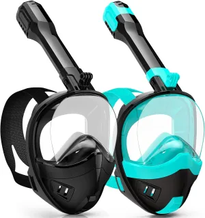Full Face Snorkel Mask, Snorkeling Gear for Adults Kids with Latest Dry Top Breathing System and Detachable Camera Mount, with 180 Degree Panoramic View