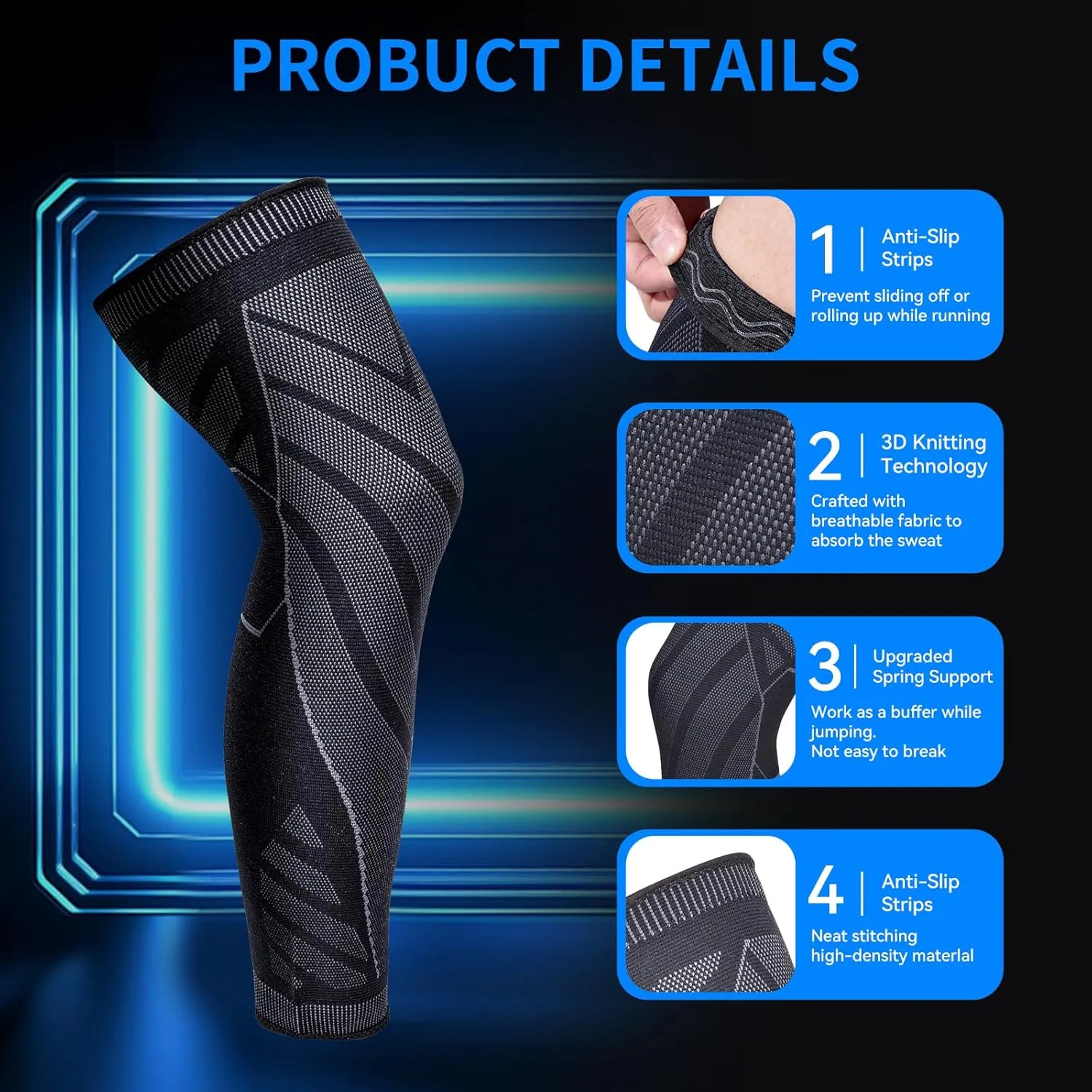 Full Leg Compression，Full leg sleeve long compression leg sleeve knee sleeve to protect legs for men and women basketball, arthritis cycling sports(2PCS) (XX-Large)