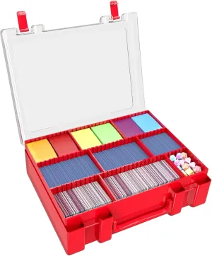 FULLCASE Trading Card Storage, 2400  Sports Cards Game Deck Box Holder Organizer for Panini for PM TCG for C.A.H for Yoto 3"X4" Hard Sleeves Protectors (Case Only) (Red)