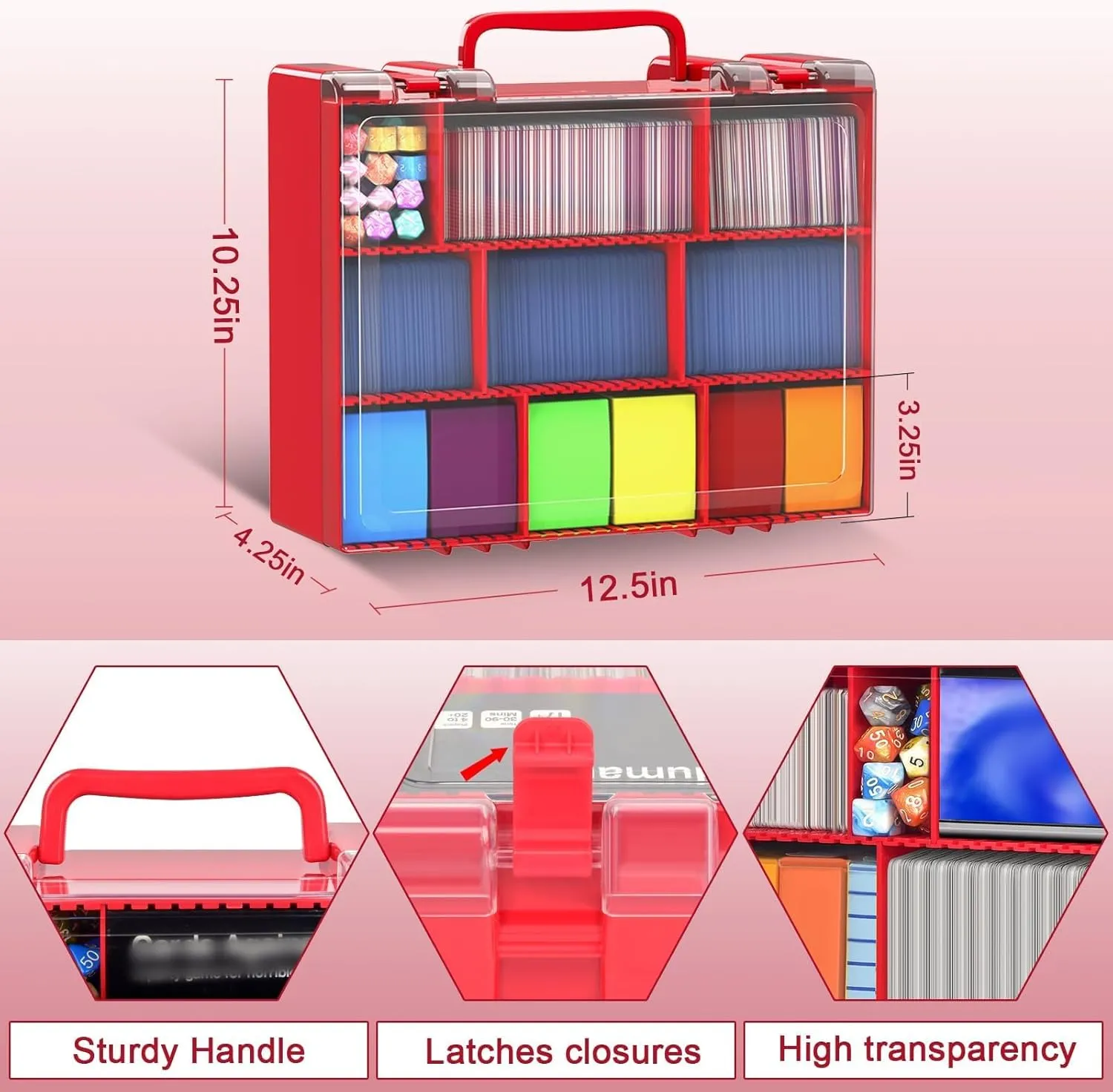 FULLCASE Trading Card Storage, 2400  Sports Cards Game Deck Box Holder Organizer for Panini for PM TCG for C.A.H for Yoto 3"X4" Hard Sleeves Protectors (Case Only) (Red)