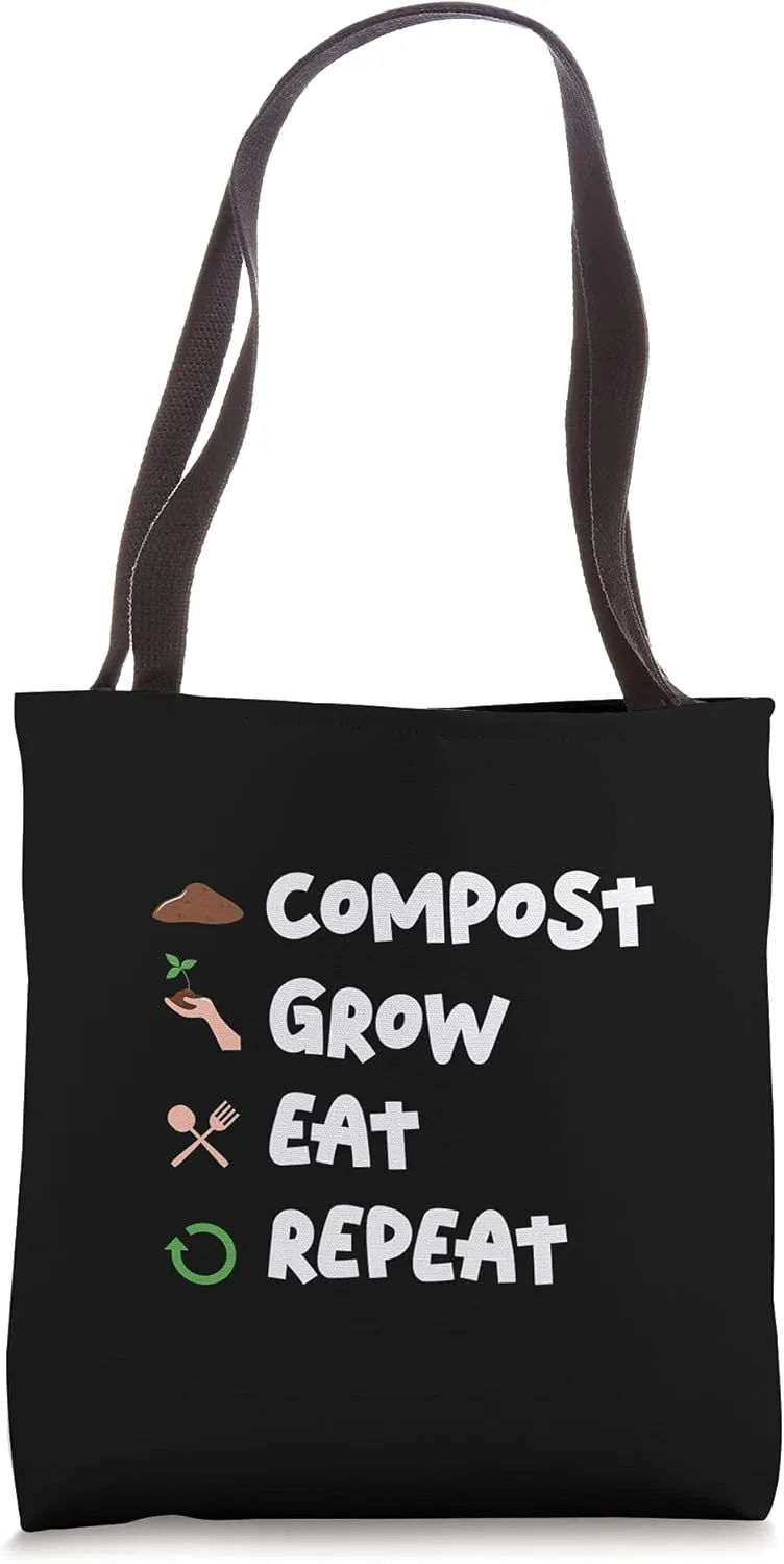 Funny Compost Grow Eat Repeat Composting Food Waste Tote Bag