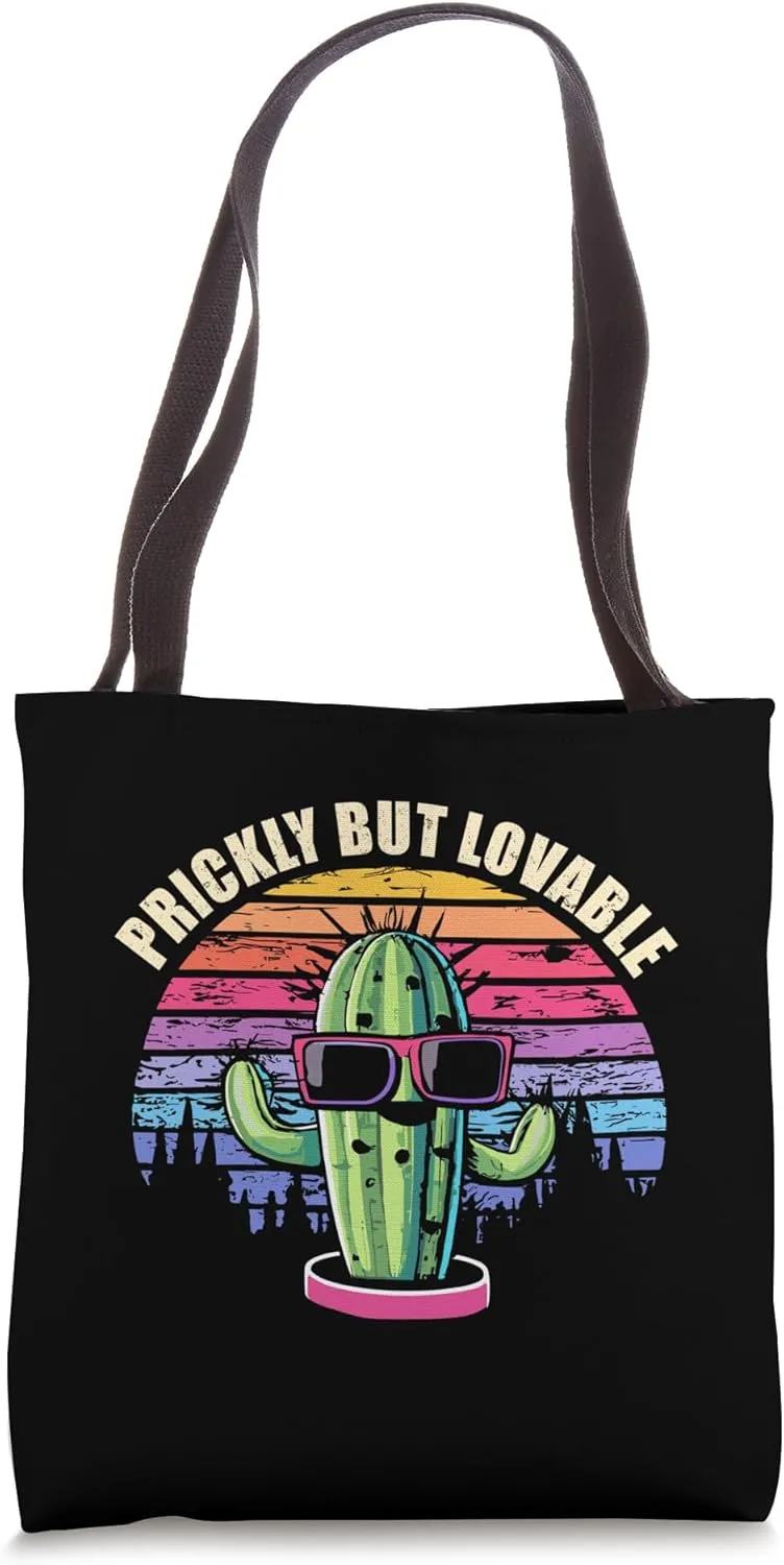 funny prickly but lovable cacti vintage sunset cactus plant Tote Bag