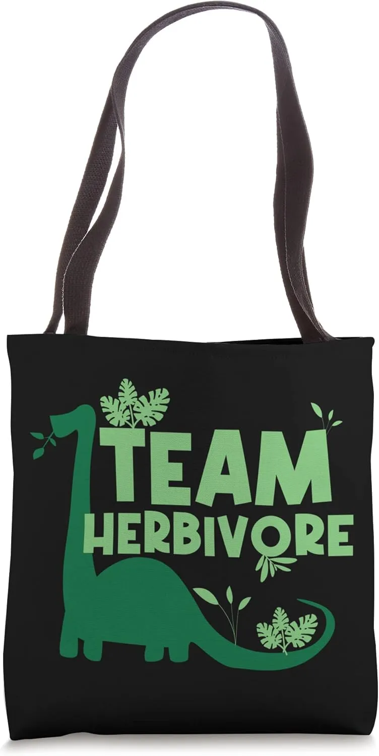 Funny Vegan Team Herbivore Dinosaur Veggies Plant Based Tote Bag