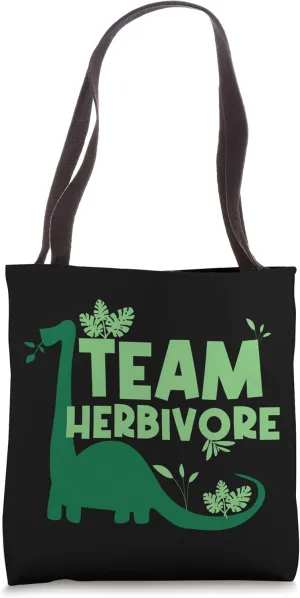 Funny Vegan Team Herbivore Dinosaur Veggies Plant Based Tote Bag