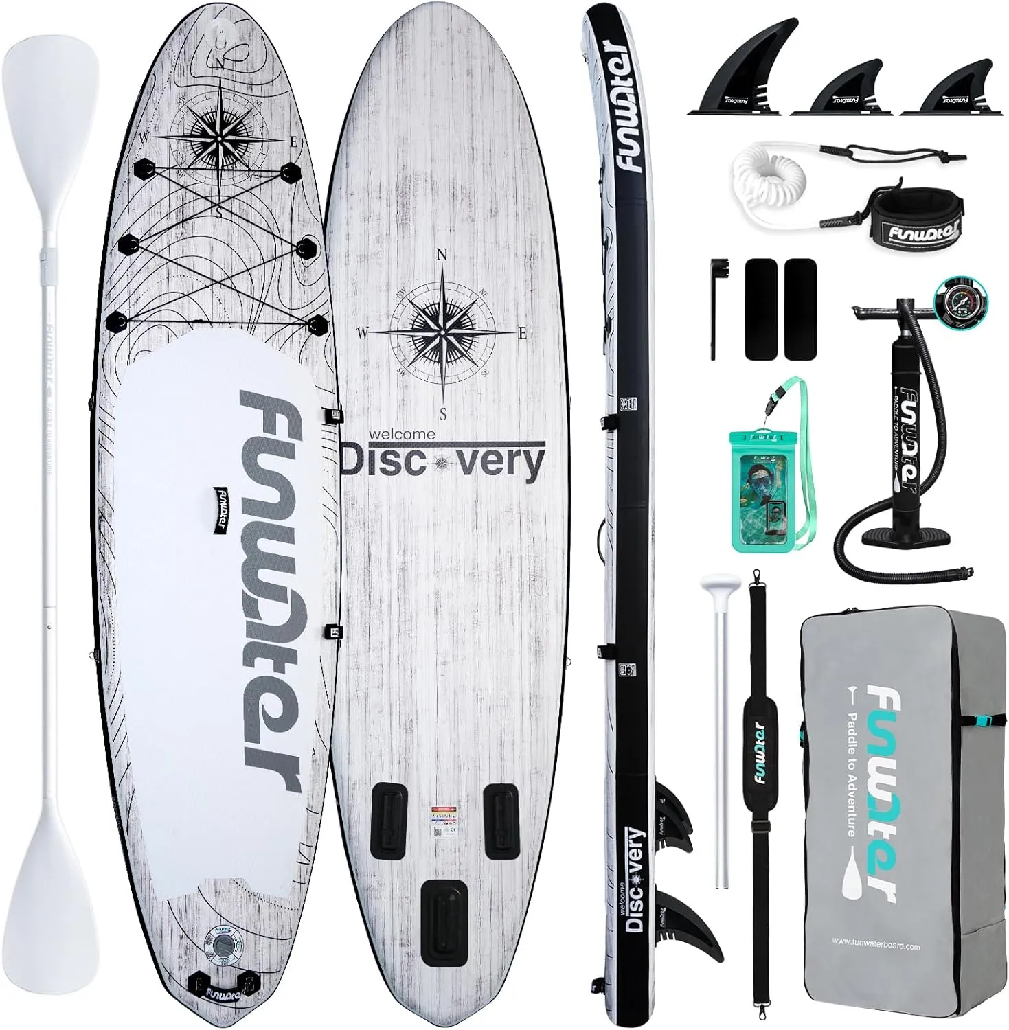 FunWater Inflatable Stand Up Paddle Board with Premium SUP Paddleboard Accessories, Wide Stable Anti-Slip EVA Deck, 11'/10'6" Paddle Boards for Adults & Youth of All Skill Levels