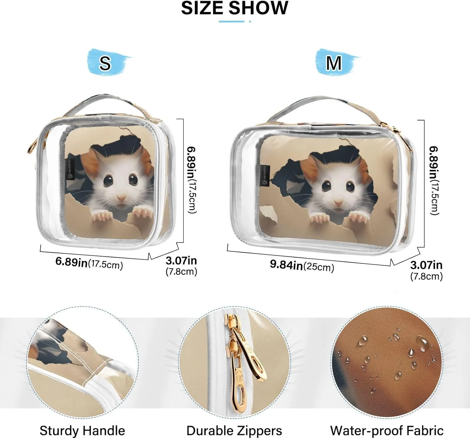 GAIGEO Cute Mouse Behind Broken Wall Tsa Approved Clear Bag, Clear Plastic Toiletry Bags for Traveling, Toiletry Bags for Women, 2 Pack