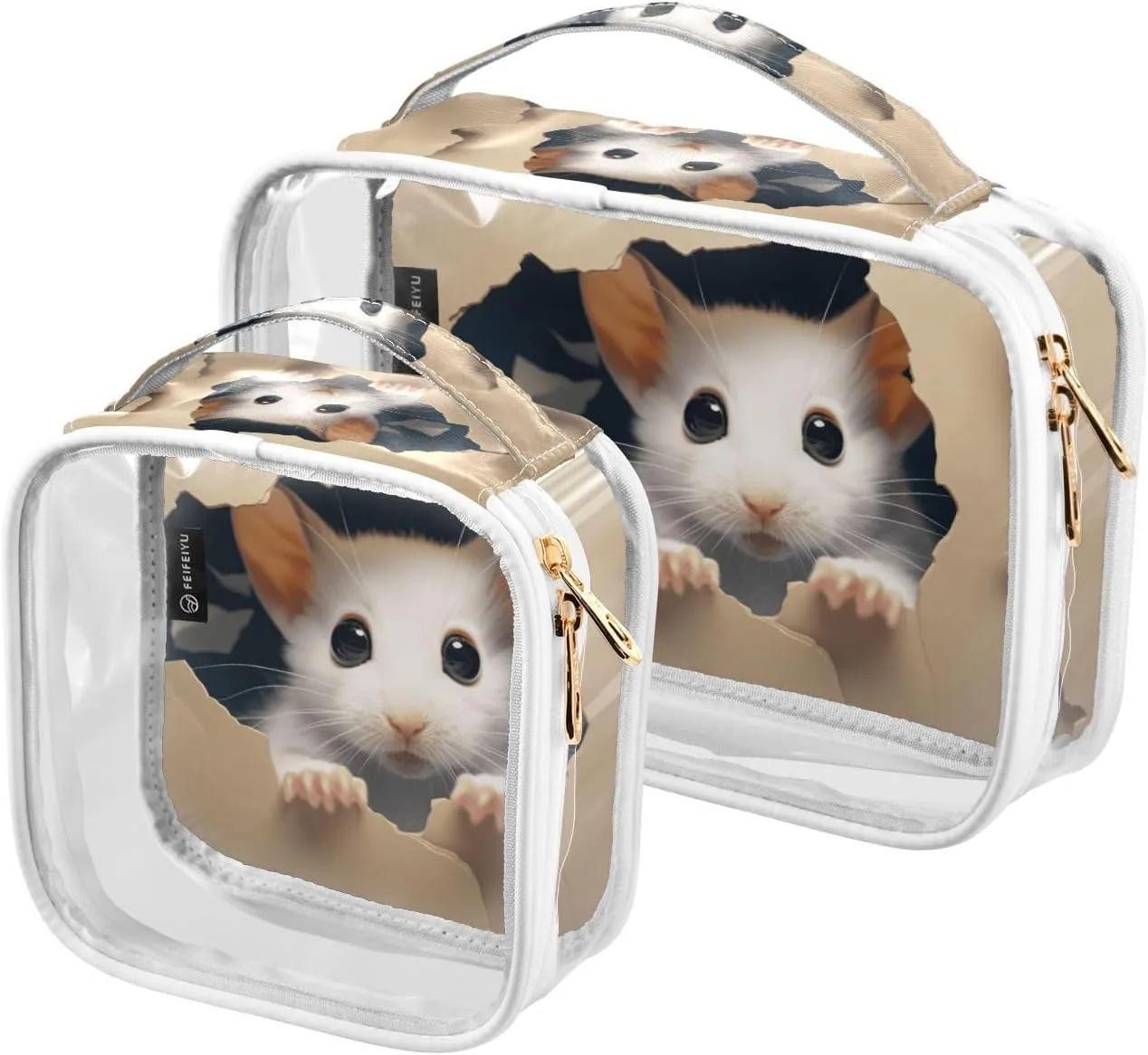 GAIGEO Cute Mouse Behind Broken Wall Tsa Approved Clear Bag, Clear Plastic Toiletry Bags for Traveling, Toiletry Bags for Women, 2 Pack