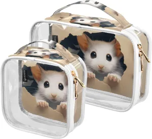 GAIGEO Cute Mouse Behind Broken Wall Tsa Approved Clear Bag, Clear Plastic Toiletry Bags for Traveling, Toiletry Bags for Women, 2 Pack