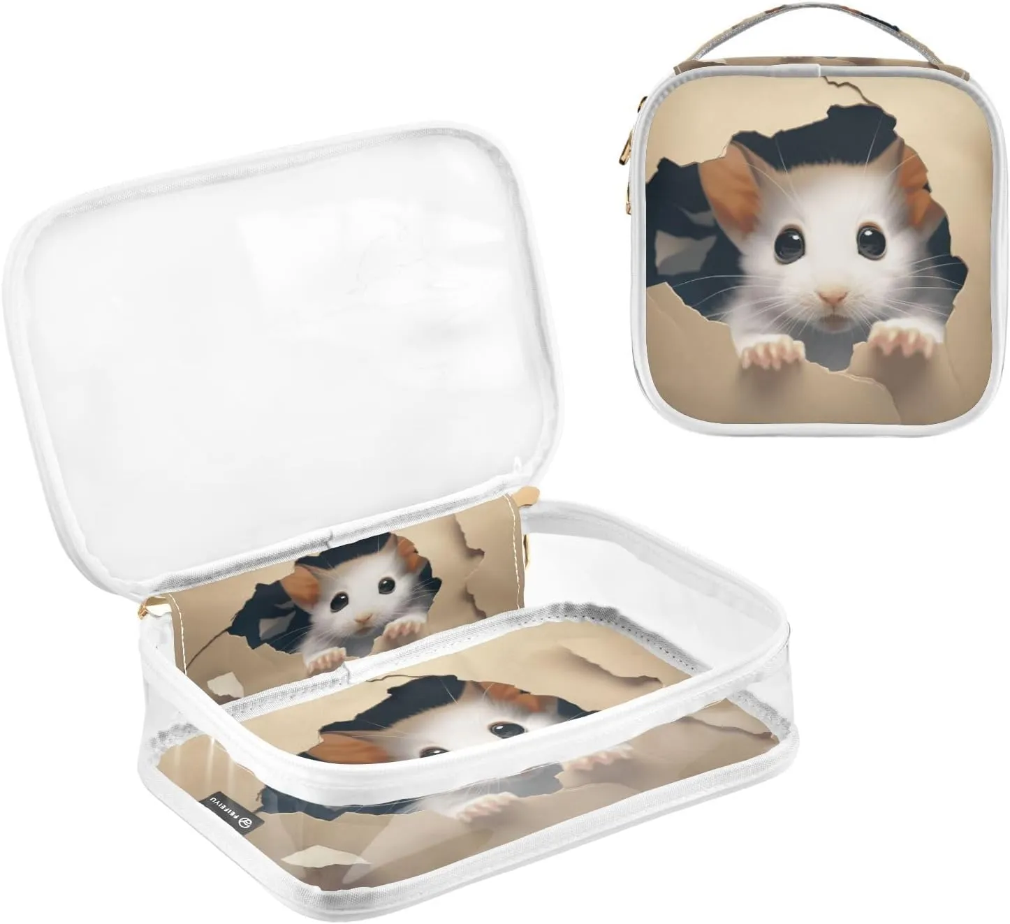 GAIGEO Cute Mouse Behind Broken Wall Tsa Approved Clear Bag, Clear Plastic Toiletry Bags for Traveling, Toiletry Bags for Women, 2 Pack