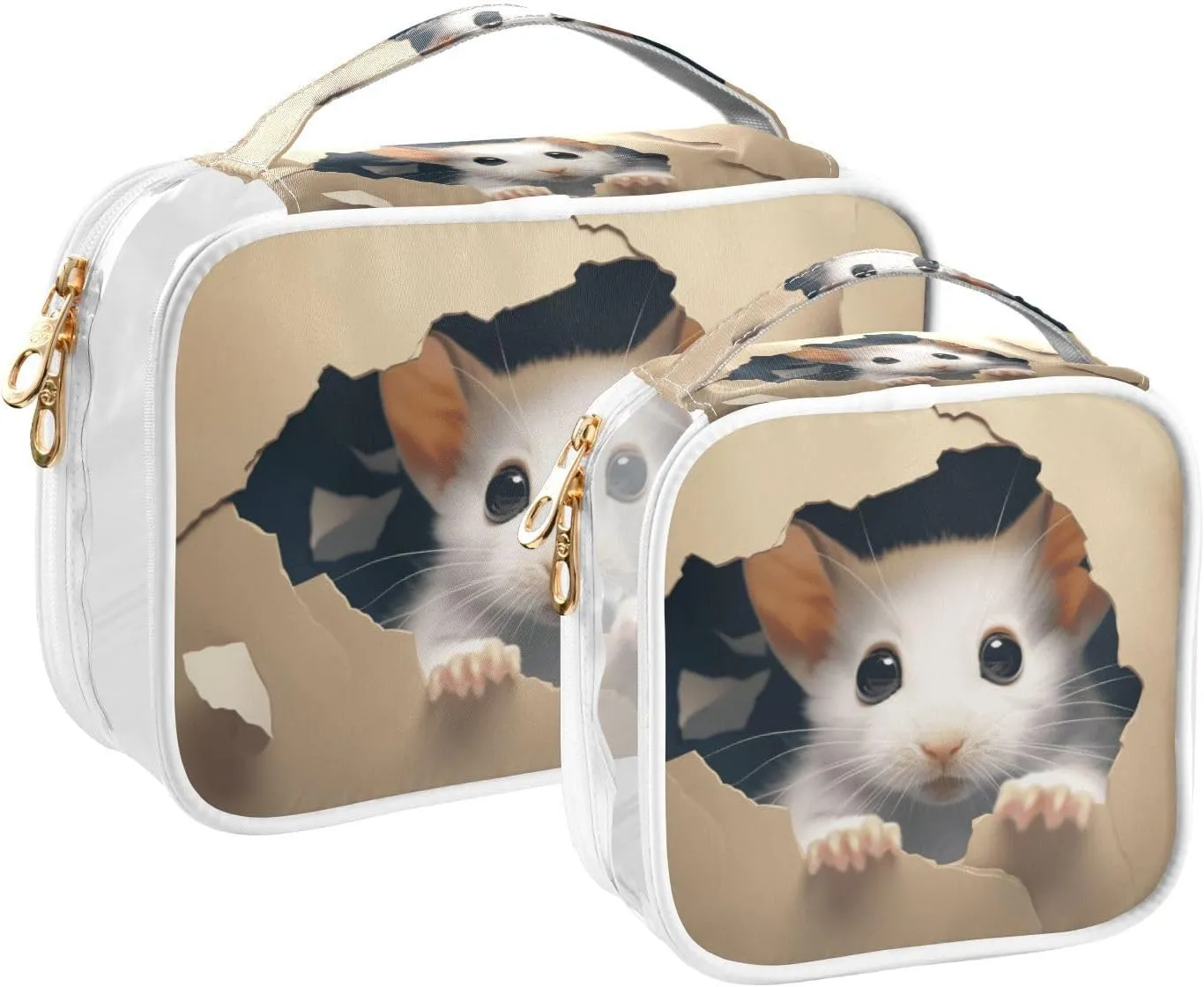 GAIGEO Cute Mouse Behind Broken Wall Tsa Approved Clear Bag, Clear Plastic Toiletry Bags for Traveling, Toiletry Bags for Women, 2 Pack