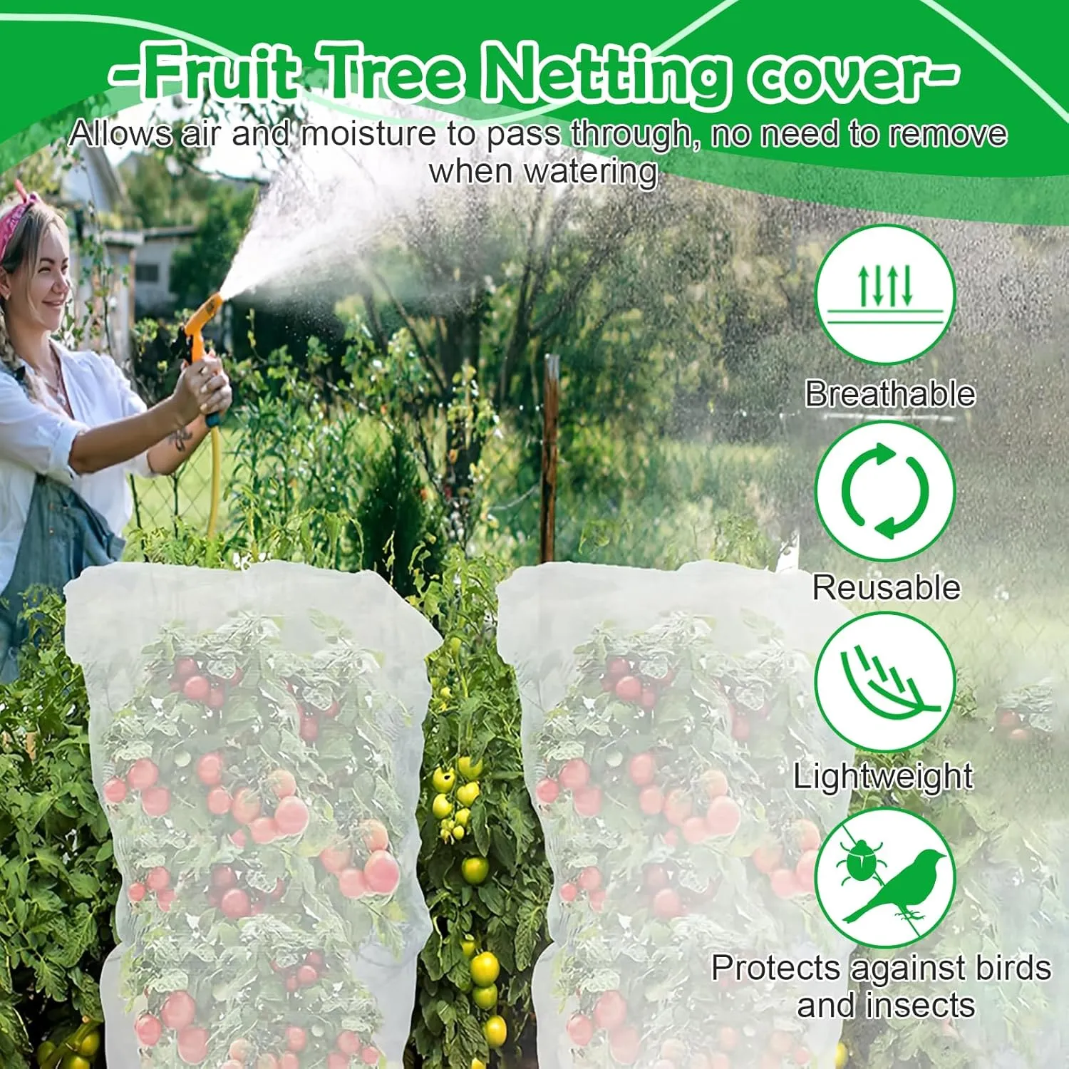 Garden Netting Covers for Plants 120cm x 150cm / 3.9ft*4.9ft PET Anti-Pest Bird Net with Zipper & Drawstring Blocks Squirrels, Birds, Aphids & Extreme Weather 4-Pack Berry Bush Protectors
