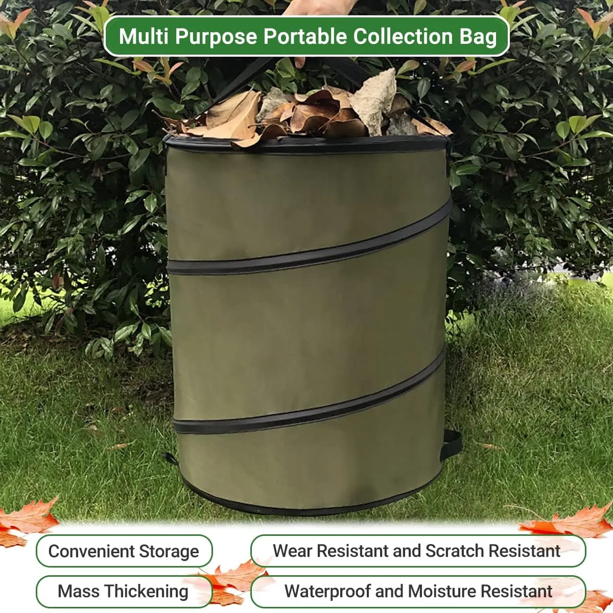 Garden Waste Bags, Heavy Duty Garden Refuse Bags with Handles, Reusable Green Garden Bin Bags, Pop Up Garden Rubbish Bags, Garden Sacks Ideal for Plant Waste Grass and Leaves,37.8l/10gal