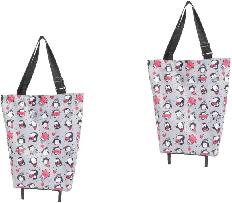 Gatuida 2pcs Shopping Bag with Wheels Go Cart Wagons Carts Foldable Folding Shopping Cart Hand Bags Rolling Tote with Wheels and Handle Tote Bag with Wheels Grocery Cart with Wheels Cloth