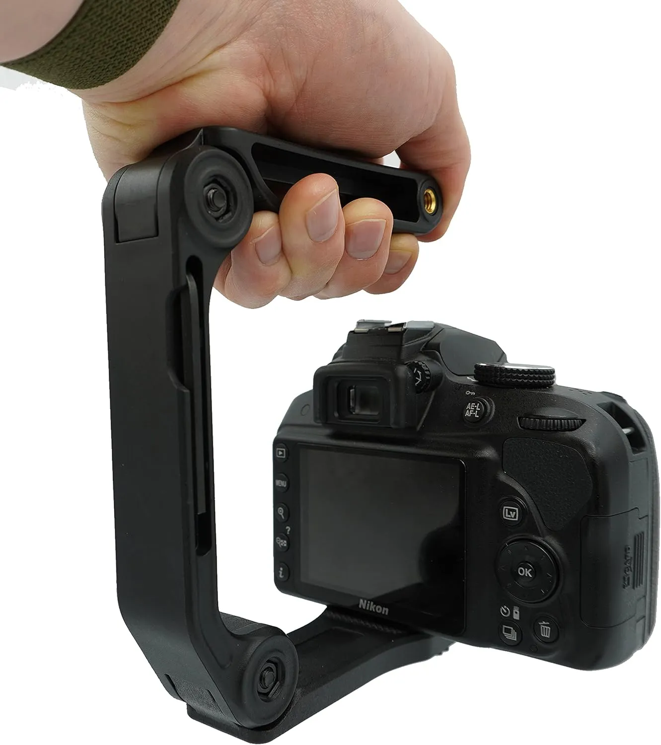 GENS Handheld Camera Stabilizer Grip - Universal U-Shaped Handle Works with DSLR, Mirrorless, & Video Cameras with 1/4"-20 Threaded Insert - Foldable Design with Extra Mounting Holes for Accessories