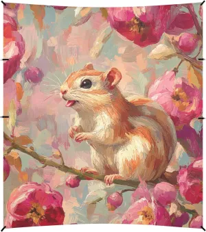 Gerbil Okra Red Flowers Painting Beach Cabana Tent UPF50  Waterproof Sun Shade with Sturdy Poles, Sandbags and Shovel for Camping, Picnics, Backyard