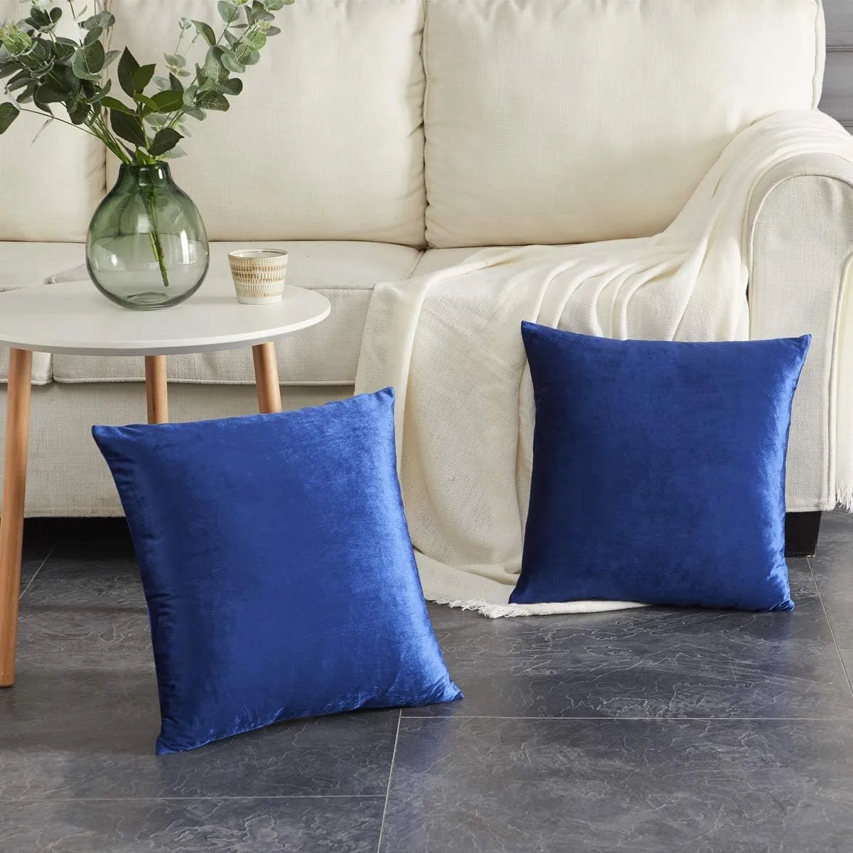 GIGIZAZA Decorative Throw Pillow Covers 16 x 16, Navy Blue Soft Pillow Covers Velvet,Set of 4 Decor Square Cushion Covers