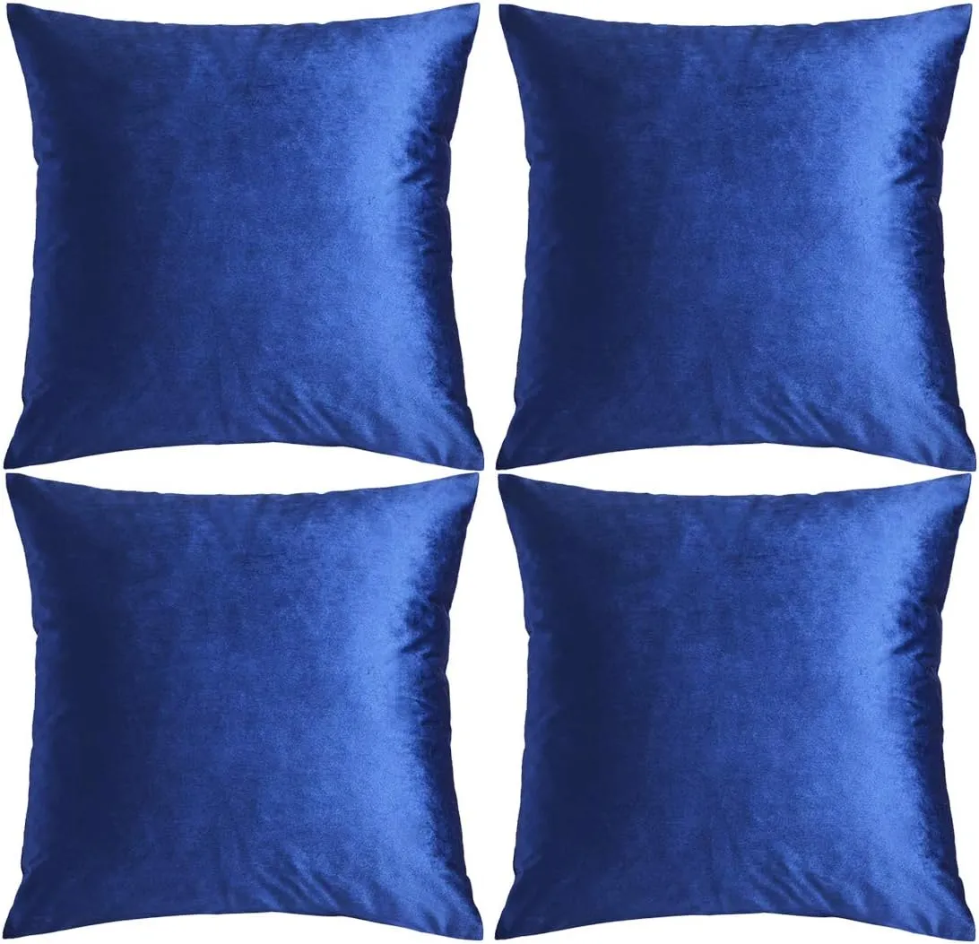 GIGIZAZA Decorative Throw Pillow Covers 16 x 16, Navy Blue Soft Pillow Covers Velvet,Set of 4 Decor Square Cushion Covers