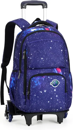 GLOOMALL Starry Sky Kids Trolley Rolling Backpack Primary School Bookbag with Wheels Travel Luggage (Deep Blue Starry Sky)