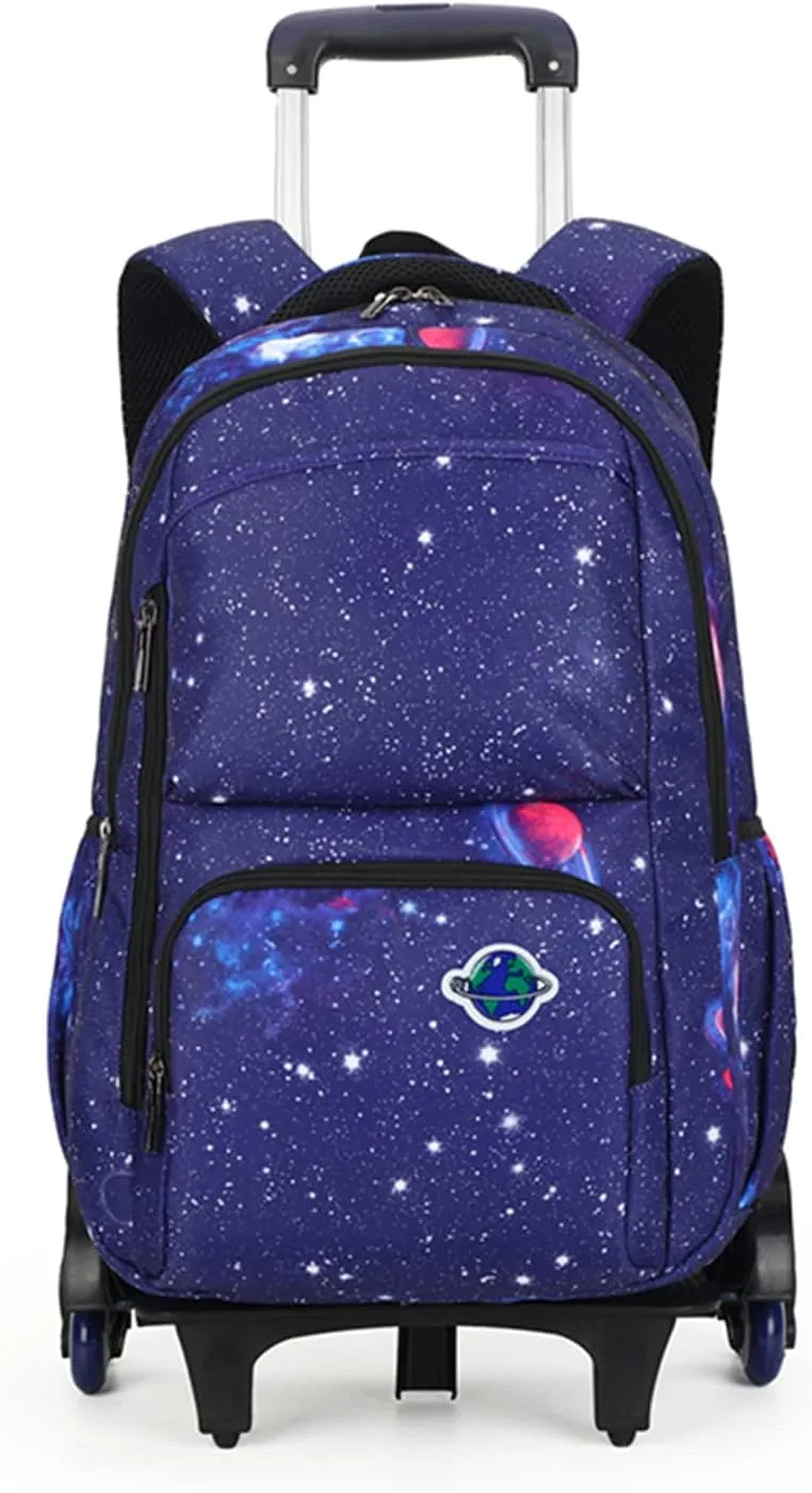 GLOOMALL Starry Sky Kids Trolley Rolling Backpack Primary School Bookbag with Wheels Travel Luggage (Deep Blue Starry Sky)