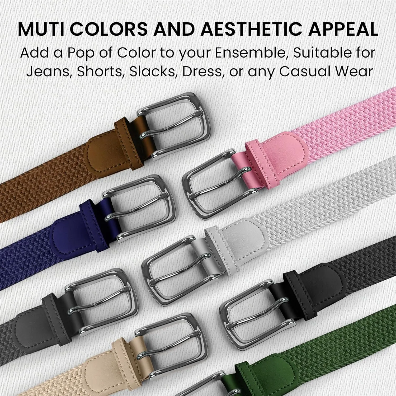 Golf Belts for Men Women 2/3 Pack Braided Elastic Fabric Stretch Canvas Woven Belt for Sports Hiking