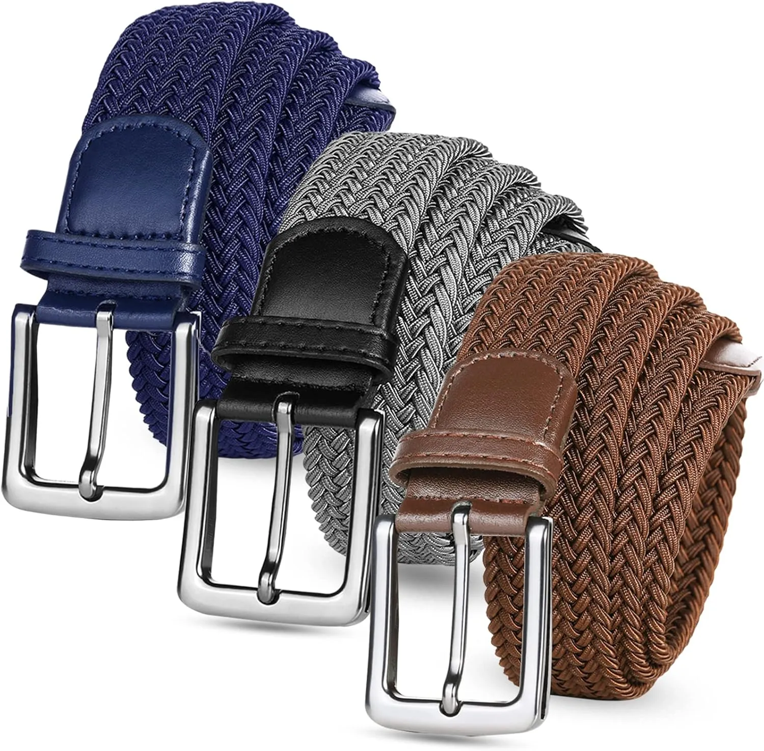 Golf Belts for Men Women 2/3 Pack Braided Elastic Fabric Stretch Canvas Woven Belt for Sports Hiking